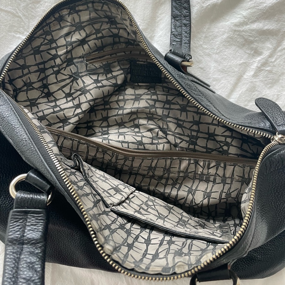 Genuine Black Leather Tote Bag Crossbody Strap - Picture 3 of 16